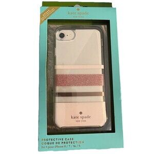 Kate Spade Protective Case for iPhone 8/7/6S/6 Glitter Rose Gold Stripes NIB